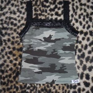 Giselle’z handmade Camo Tank Top with Lace Trim